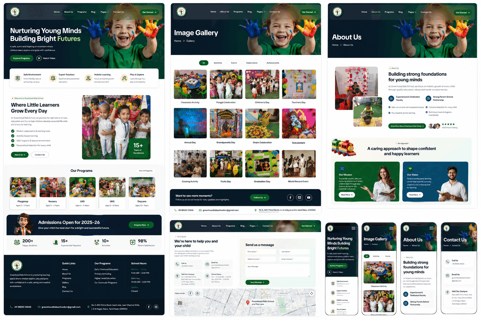 Contact and admission enquiry page - integrated Google Maps, contact forms and WhatsApp CTA